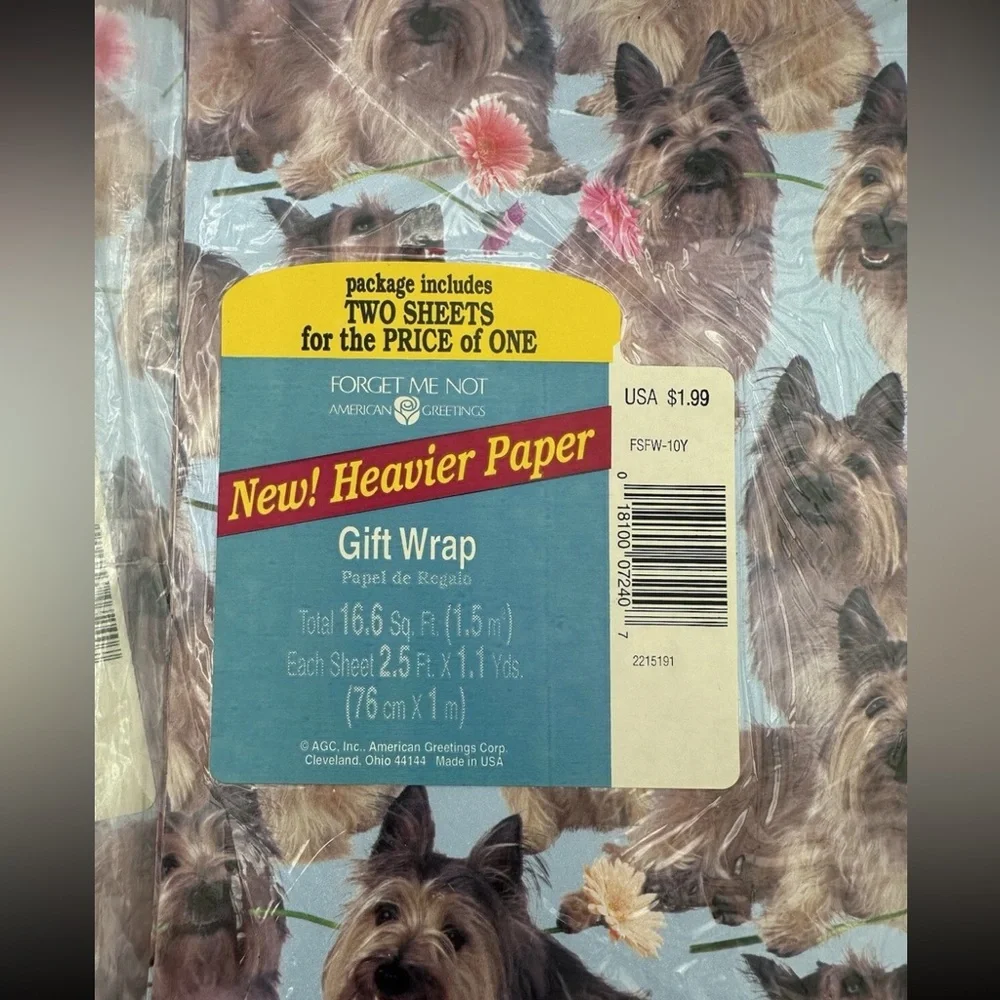 2 Packs New VTG American Greetings Yorkie Dog Gift Wrap Sheets NOS *Read pls